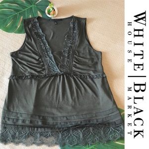 WHBM Olive Sleeveless Knit Top Lace Empire Blouse